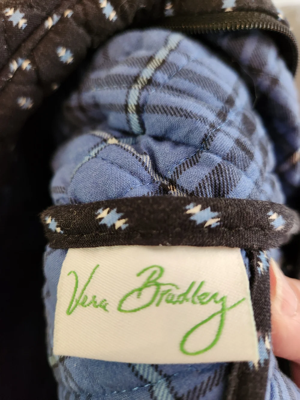Vera Bradley Black Quilted Crossbody with Floral Trim